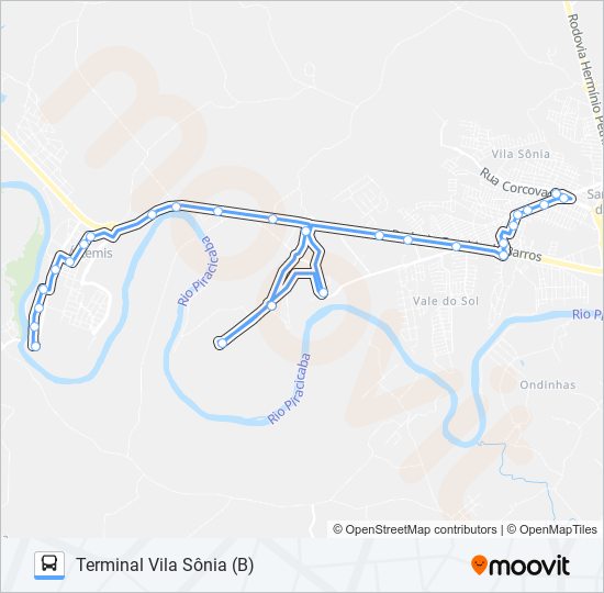 Mapa da linha 0400 ÁRTEMIS / TVS VIA PARQUE PIRACICABA de 