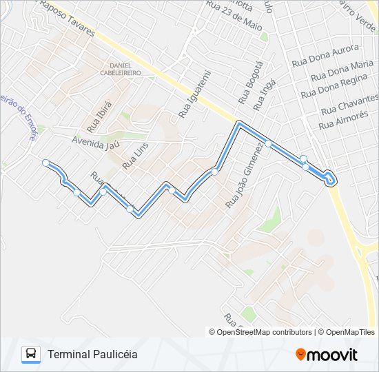 Mapa de 0321 VILA CRISTINA VIA RUA PRESIDENTE WENCESLAU BRÁS de autobús