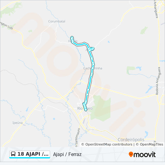 Mapa da linha 18 AJAPI / FERRAZ de ônibus