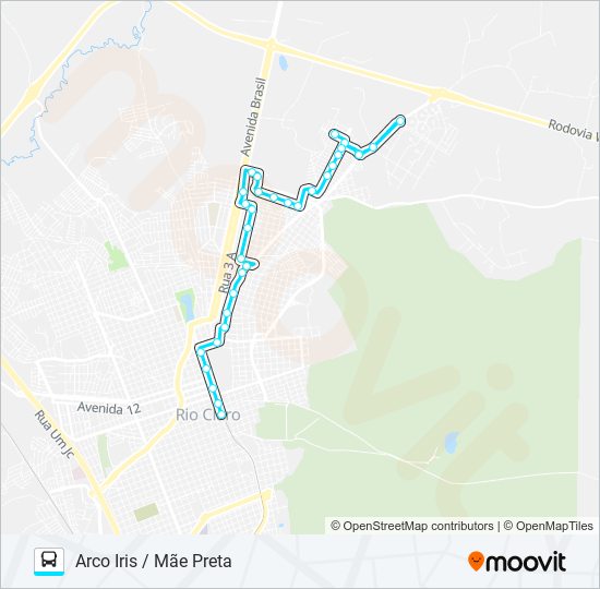 Mapa da linha 02 ARCO IRIS / MÃE PRETA de ônibus