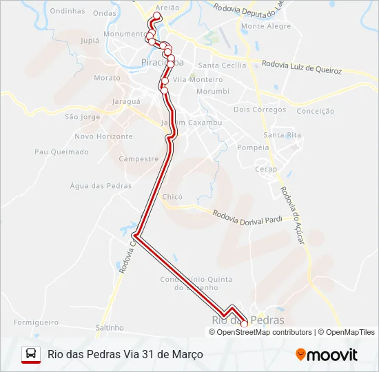 7493-2 RIO DAS PEDRAS / PIRACICABA Bus Line Map