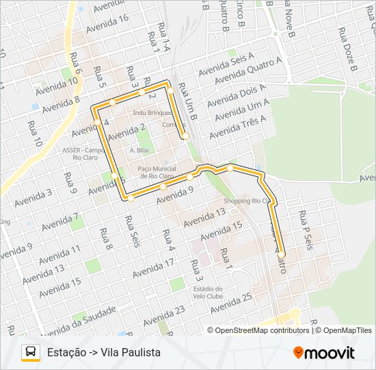 Mapa da linha 01 BELA VISTA / RODOVIÁRIA de ônibus