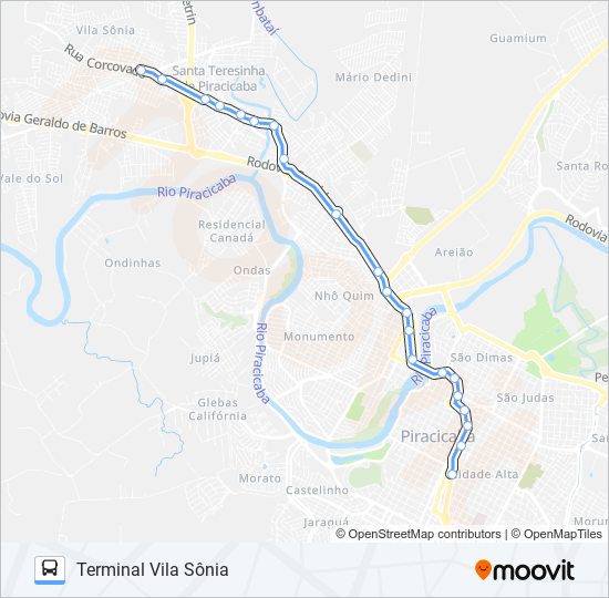 Mapa da linha 0444 SÔNIA / CENTRO de ônibus