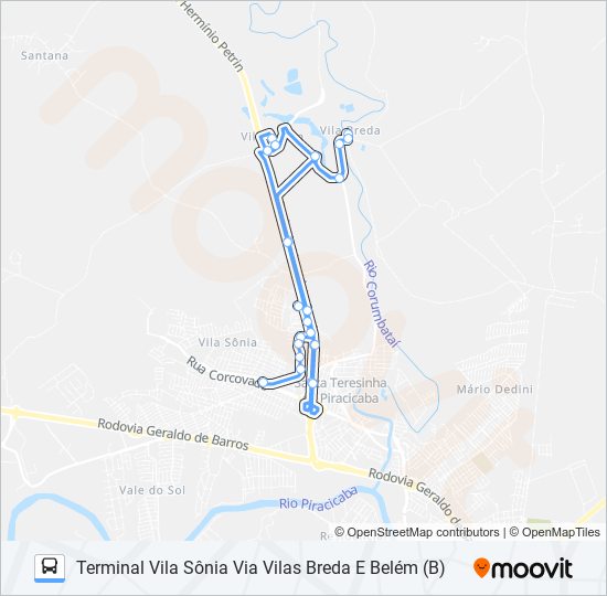 Mapa da linha 0410 PARQUE ORLANDA / TVS de 