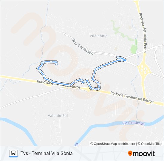 Mapa da linha 0402 PARQUE PIRACICABA / TVS de ônibus