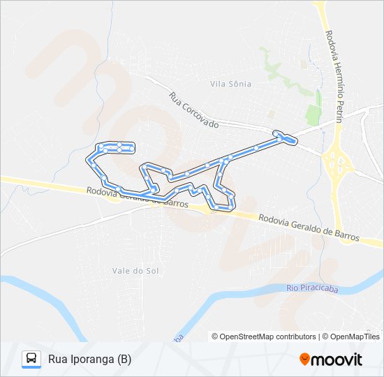Mapa da linha 0402 PARQUE PIRACICABA / TVS de ônibus