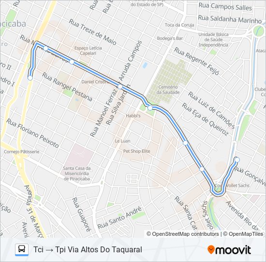 Mapa da linha 240 CECAP / TPI / CENTRO de 