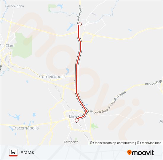 Mapa da linha ARARAS - LIMEIRA ARARAS - LIMEIRA de ônibus