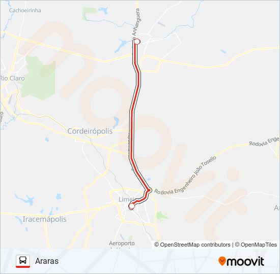 Mapa da linha ARARAS - LIMEIRA de ônibus