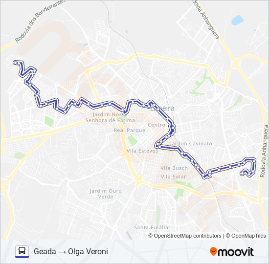 Mapa da linha 02 OLGA VERONI X GEADA de ônibus