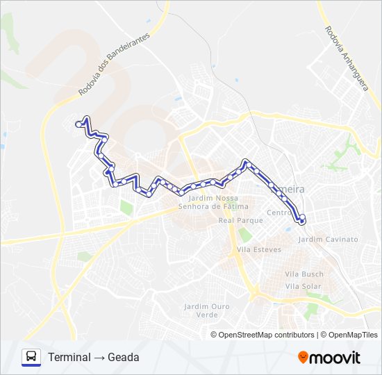 Mapa da linha 02 OLGA VERONI X GEADA de ônibus