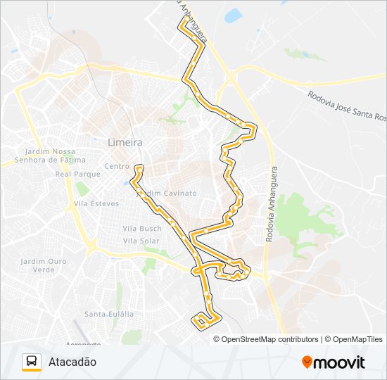 Mapa da linha 08B ATACADÃO X TERMINAL de ônibus