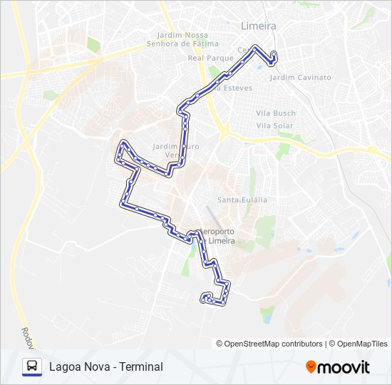 Mapa da linha 11B LAGOA NOVA X TERMINAL de ônibus