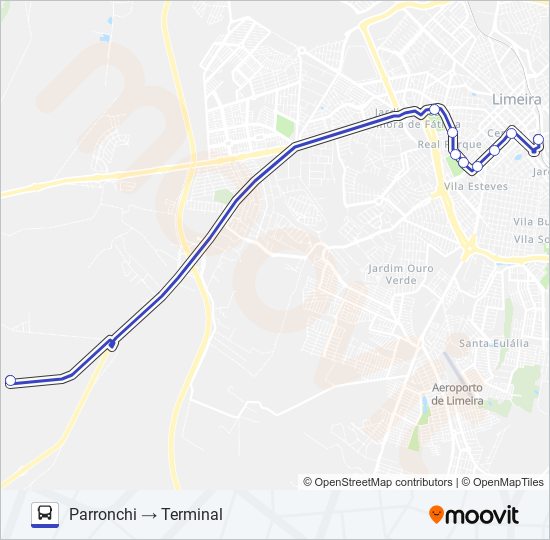 Mapa da linha 09 TATU (PARRONCHI) X TERMINAL de ônibus