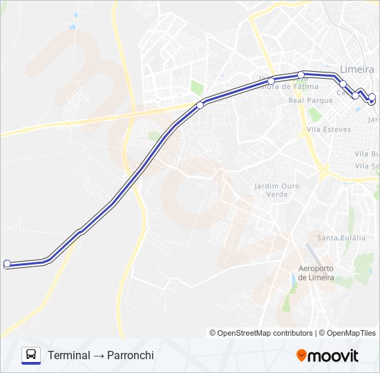 Mapa da linha 09 TATU (PARRONCHI) X TERMINAL de ônibus