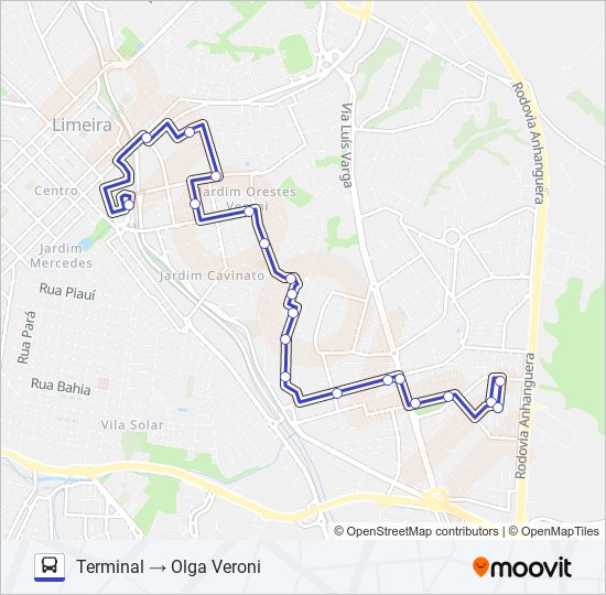 Mapa da linha 04 OLGA VERONI X JARDIM VANESSA de ônibus
