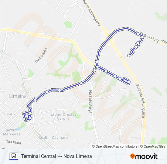 Mapa da linha 03 NOVA LIMEIRA X N. SRA. DAS DORES de ônibus