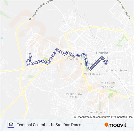 Mapa da linha 03 NOVA LIMEIRA X N. SRA. DAS DORES de ônibus