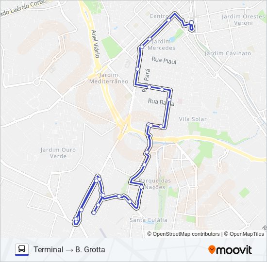 Mapa da linha 13 B. GROTTA X GEADA (VIA SANTA CASA) de ônibus