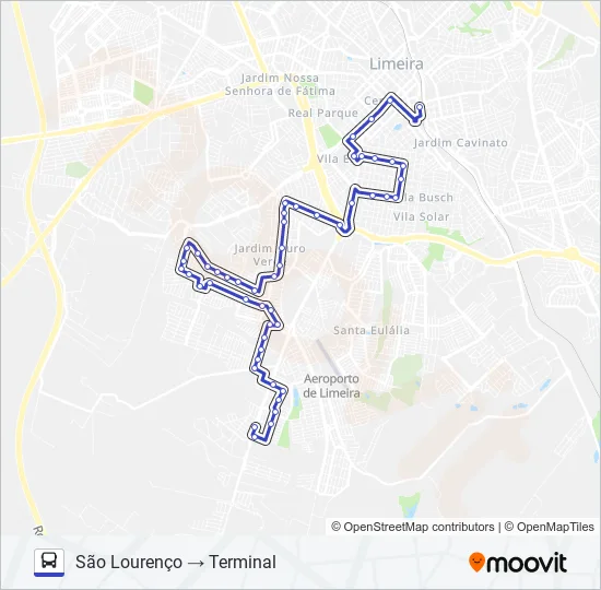124 SÃO LOURENÇO X TERMINAL (VIA SANTA CASA) Bus Line Map
