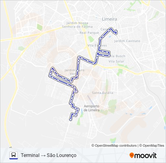 Mapa da linha 124 SÃO LOURENÇO X TERMINAL (VIA SANTA CASA) de ônibus