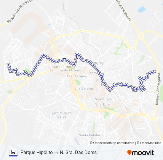 Mapa da linha 102 PARQUE HIPÓLITO X N. SRA. DAS DORES (VIA MEDICAL) de ônibus