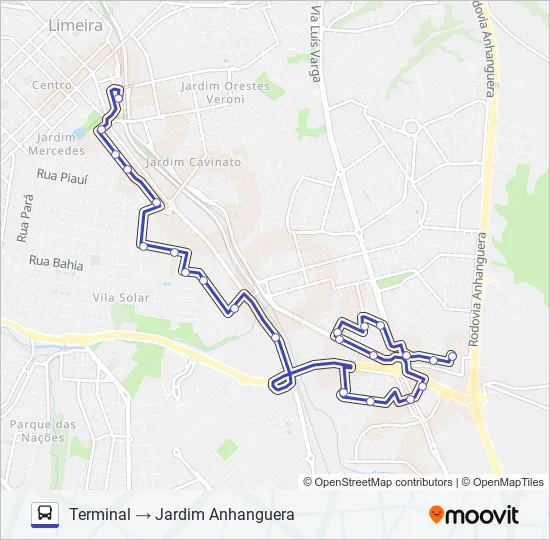104 BELINHA OMETTO X JARDIM ANHANGUERA (VIA STA.MEDICAL) Bus Line Map