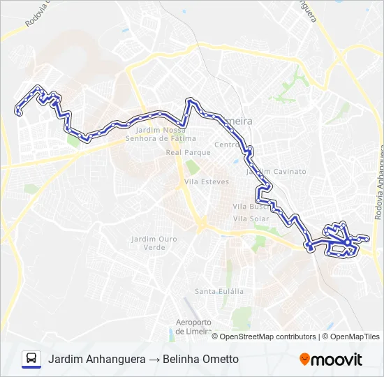 104 BELINHA OMETTO X JARDIM ANHANGUERA (VIA STA.MEDICAL) Bus Line Map