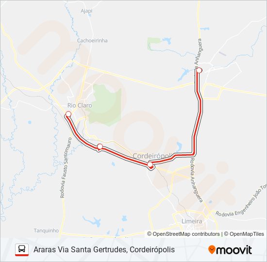 Mapa da linha ARARAS - RIO CLARO ARARAS - RIO CLARO de ônibus