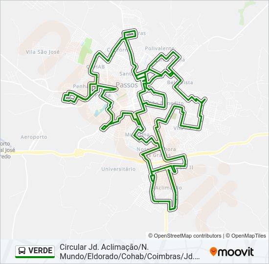 Mapa da linha VERDE de ônibus