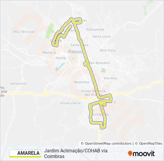 Mapa da linha AMARELA de ônibus