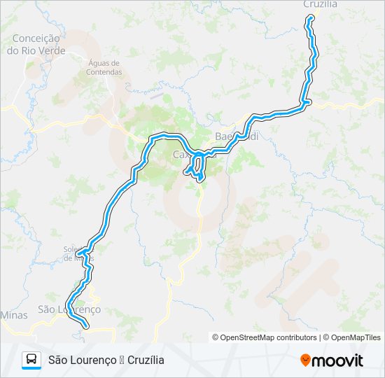 Mapa da linha 3909.4 SÃO LOURENÇO/CRUZÍLIA de ônibus
