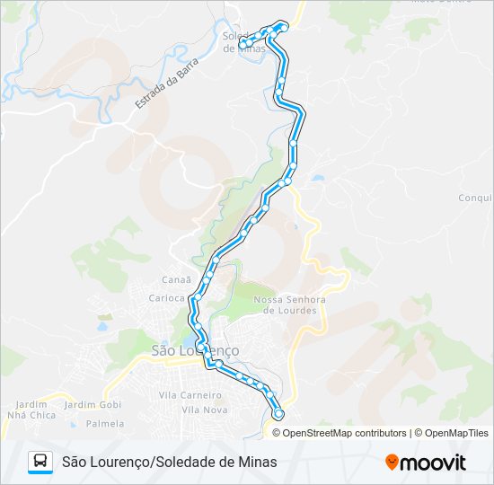 Mapa da linha 3909.3 SÃO LOURENÇO/SOLEDADE DE MINAS de ônibus