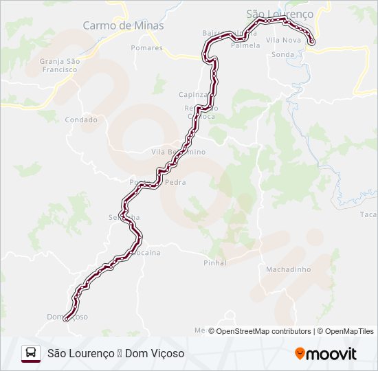 Mapa da linha 3717 DOM VIÇOSO/SÃO LOURENÇO de ônibus