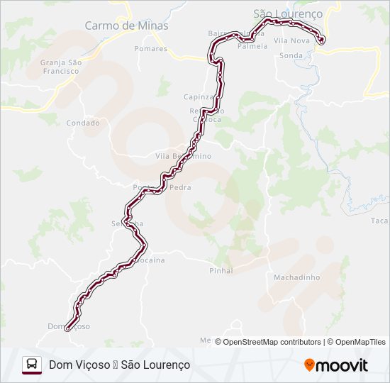 Mapa da linha 3717 DOM VIÇOSO/SÃO LOURENÇO de ônibus