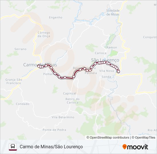 Mapa da linha 3910 CARMO DE MINAS/SÃO LOURENÇO de ônibus
