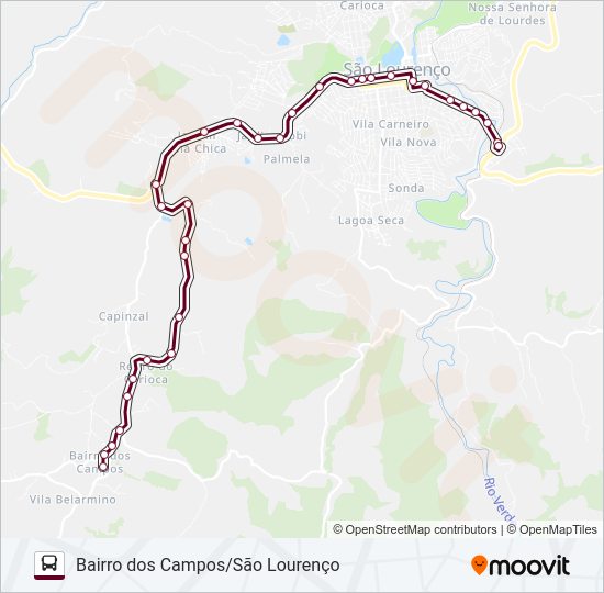 Mapa da linha 3717.1 BAIRRO DOS CAMPOS/SÃO LOURENÇO de ônibus
