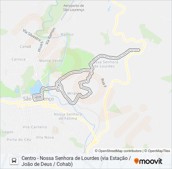 Mapa da linha 1 CENTRO - NOSSA SENHORA DE LOURDES (VIA ESTAÇÃO / JOÃO DE DEUS / COHAB) de ônibus