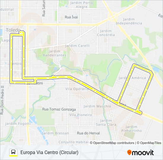 Mapa da linha 032 EUROPA VIA CENTRO de ônibus