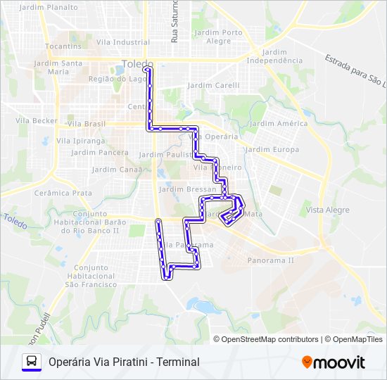 Mapa da linha 026 OPERÁRIA de ônibus