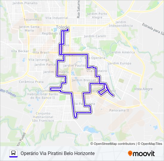 Mapa da linha 026 OPERÁRIA de ônibus