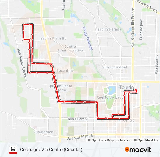 Mapa da linha 023 COOPAGRO VIA CENTRO de ônibus