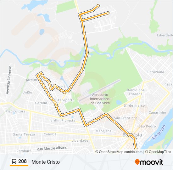 Mapa da linha 208 de ônibus