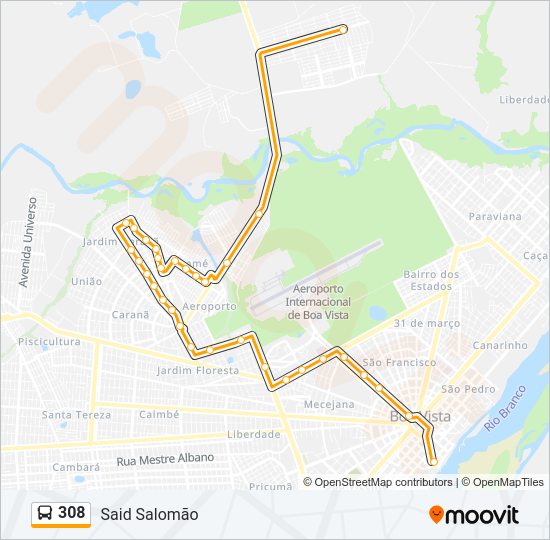 Mapa da linha 308 de ônibus
