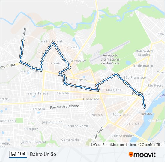 Mapa da linha 104 de ônibus