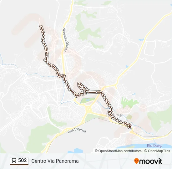 Mapa da linha 502 de ônibus
