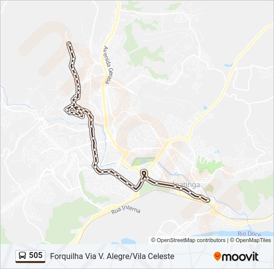 Mapa da linha 505 de ônibus