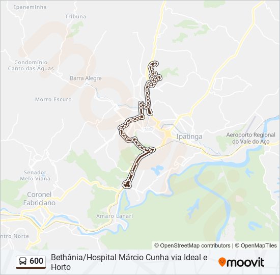 Mapa da linha 600 de ônibus