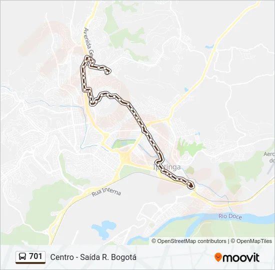 Mapa da linha 701 de ônibus