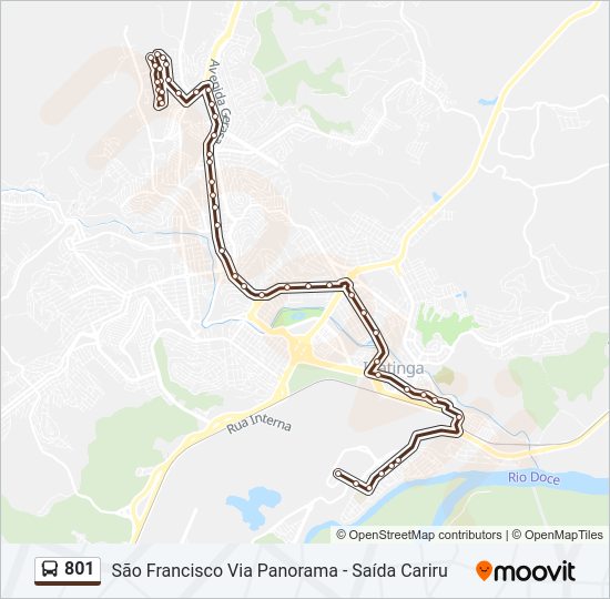 Mapa da linha 801 de ônibus